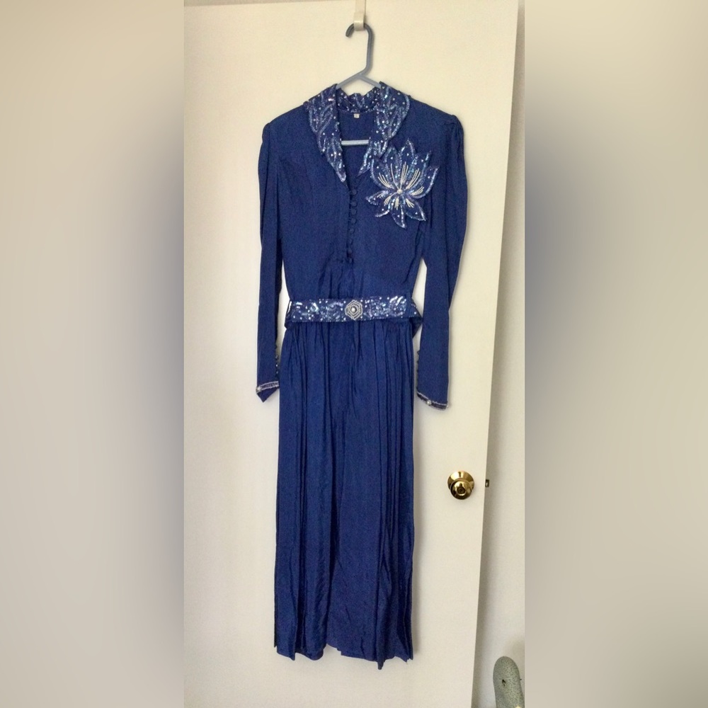 Vintage 1980’s royal blue beaded taffeta dress